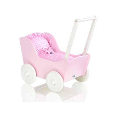 Dukkevogn i træ  Lyserød Hvid Pink