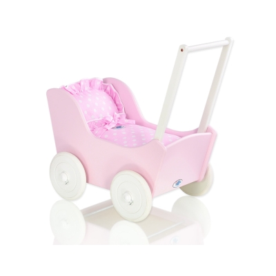 Dukkevogn i træ  Lyserød Hvid Pink