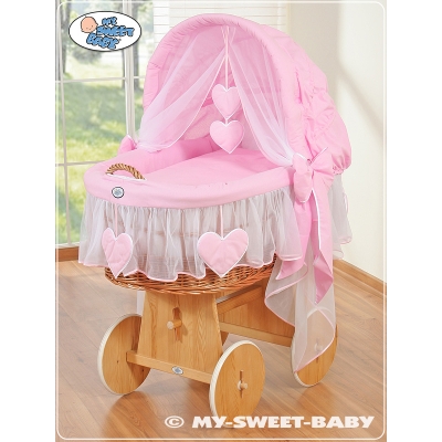 Flettet babykurv med kaleche - Bellamy  Lyserød Pink Amelie