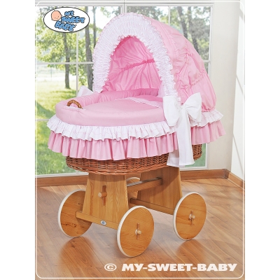 Flettet babykurv med kaleche - Bellamy  Lyserød Pink Bellamy