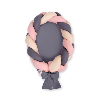 Flettet babyrede knyttet sengerand & madras 2 i 1  Beige Antracit Støvet Pink