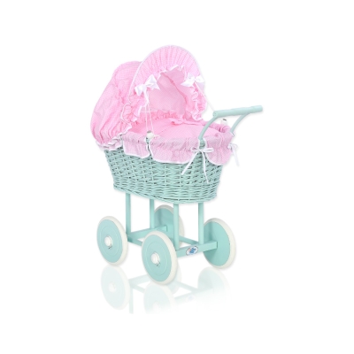 Flettet dukkevogn  Mint Lyserød Pink Ternet