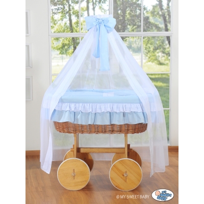Flettet moses babykurv med Sengehimmel Deluxe  Blå Bellamy