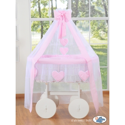Flettet moses babykurv med Sengehimmel Deluxe  Lyserød Pink Amelie