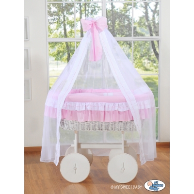 Flettet moses babykurv med Sengehimmel Deluxe  Lyserød Pink Bellamy