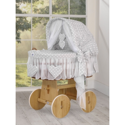 Flettet moseskurv til baby  Grå Polkaprikker Amelie