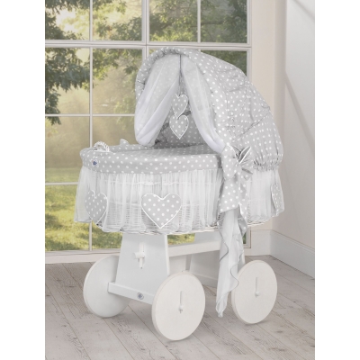 Flettet moseskurv til baby  Hvid Grå Polkaprikker Amelie