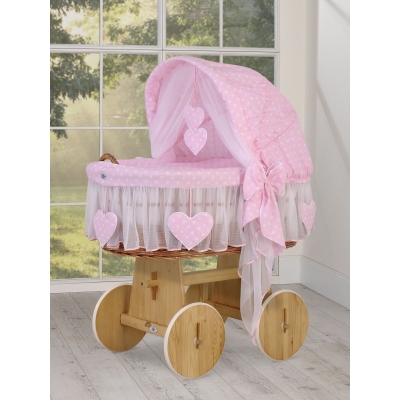 Flettet moseskurv til baby  Lyserød Pink Polkaprikker Amelie