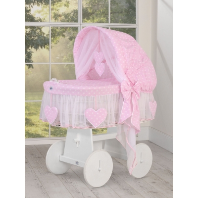 Flettet moseskurv til baby  Lyserød Pink Polkaprikker Amelie