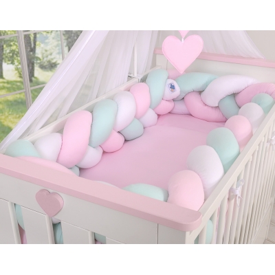 Flettet sengerand til babyseng XXL  Mint Lyserød Hvid Pink