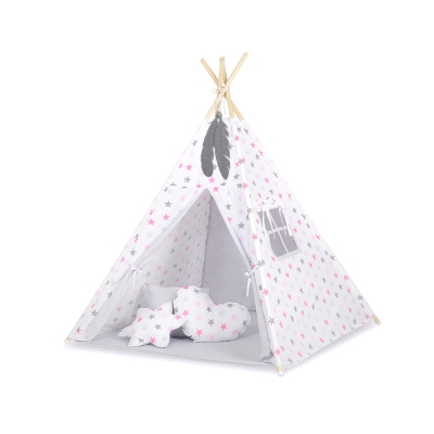 Indianer Tipi Telt til Børn   Lyserød Grå Pink Stjerner