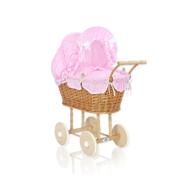 Kurvevogn til dukke  Lyserød Hvid Pink Polkaprikker