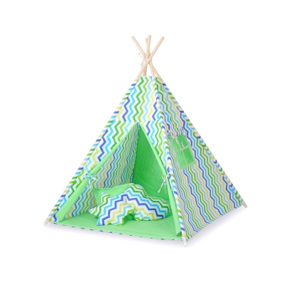 Legesæt med tipi telt  Grøn Blå Siksak