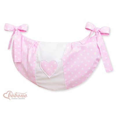 Legetøjspose til tremmeseng - Hanging Hearts  Lyserød Pink Polkaprikker