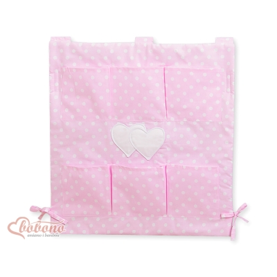Lommeophæng til tremmeseng - Hanging Hearts  Lyserød Pink