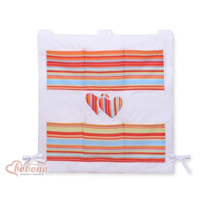 Lommeophæng til tremmeseng - Hanging Hearts  Orange Striber