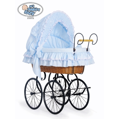 Moseskurv / Retro flettet babykurv  Blå Victoria
