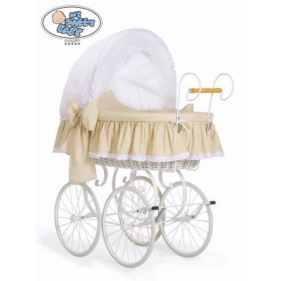 Moseskurv / Retro flettet babykurv  Hvid Beige Christine