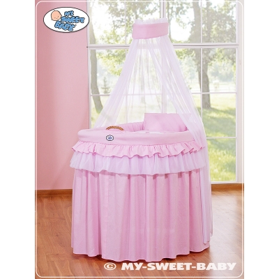 Moseskurv til baby på hjul / Flettet kurv med gardiner - Little Prince/Princess  Lyserød Pink