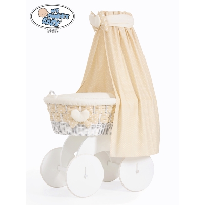 Moseskurv til baby på hjul / Flettet kurv med sengehimmel  Isabella