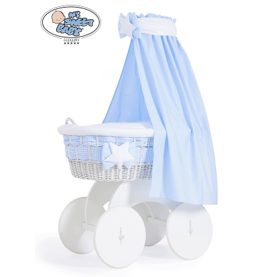 Moseskurv til baby på hjul / Flettet kurv med sengehimmel  Isabella