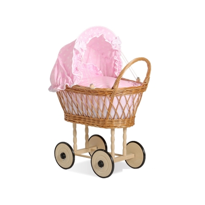 Naturlig flettet dukkevogn kurv  Lyserød Pink