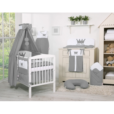 Nyfødt baby sengesæt i 11 dele med sengehimmel - Little Prince/Princess  Antracit