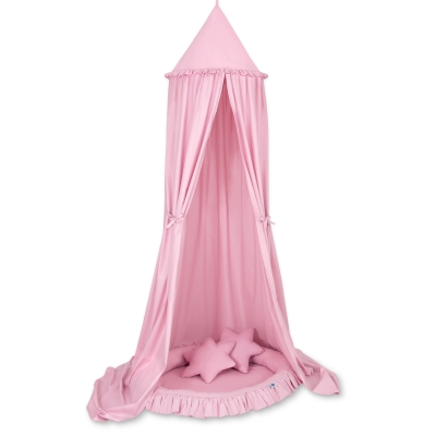 Sæt: Hængende sengehimmel + babyrede med flæser + puder  Lyserød Pink