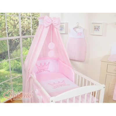 Sæt til babyseng i 7 dele med sengehimmel Little Prince/Princess  Lyserød Pink