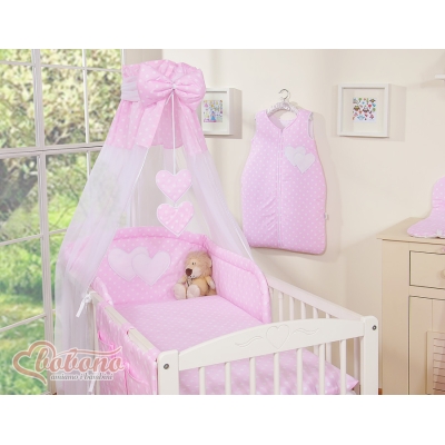 Sengehimmel til baby Hjerter  Lyserød Pink Polkaprikker Sifonki