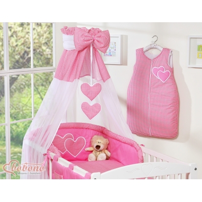 Sengehimmel til baby Hjerter  Lyserød Pink Ternet Sifonki