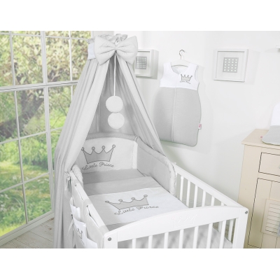Sengehimmel til babyseng lavet af stof - Little Prince/Princess  Grå Bomuld