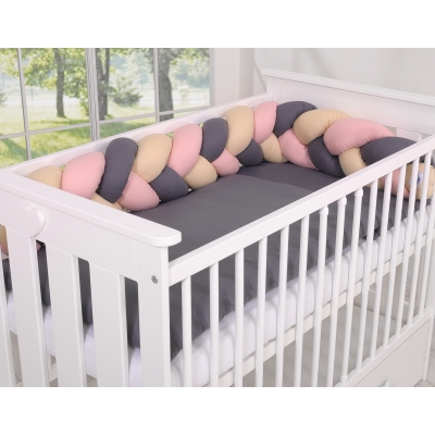Sengerand flettet til tremmeseng 180cm  Beige Antracit Støvet Pink