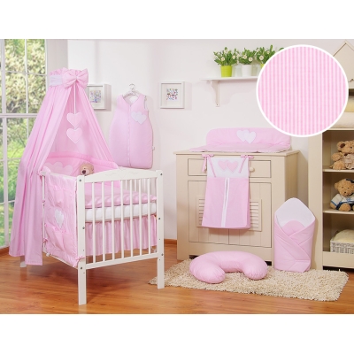Sengesæt til baby tremmeseng i 11 dele  Lyserød Pink Striber