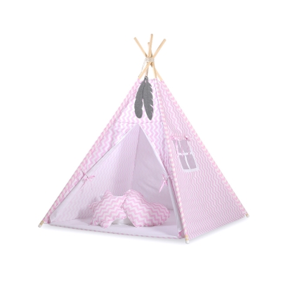 Teltsæt Tipi Telt Børn  Lyserød Pink Siksak