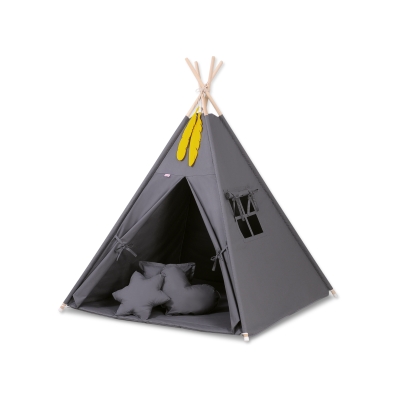 Teltsæt Tipi Telt Børn med legetæppe + puder sæt   Antracit