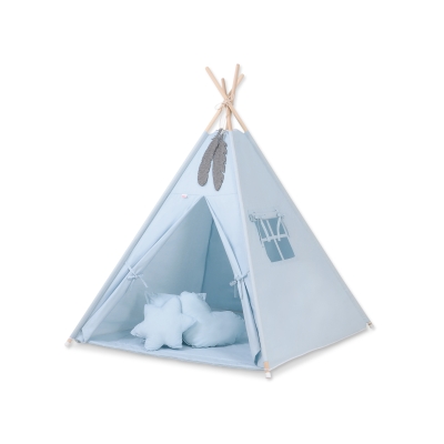 Tipi sæt til børn med legetæppe og puder  Blå