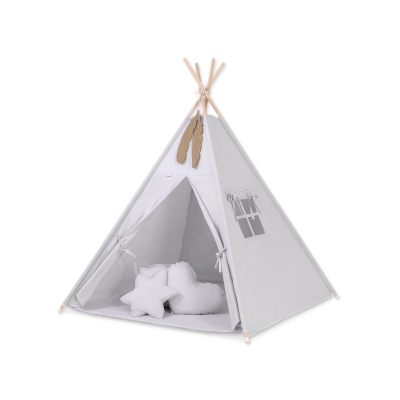 Tipi sæt til børn med legetæppe og puder  Grå