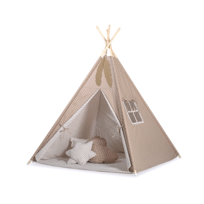 Tipi telt sæt til børn med legetæppe  Beige Polkaprikker