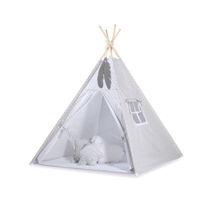 Tipi telt sæt til børn med legetæppe  Grå Polkaprikker