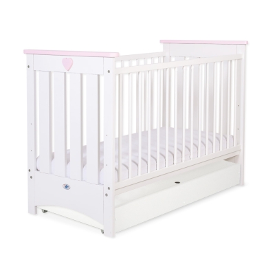Tremmeseng af træ 120x60cm LORENZO med Sfuffe  STANDARD Lyserød Hvid Pink