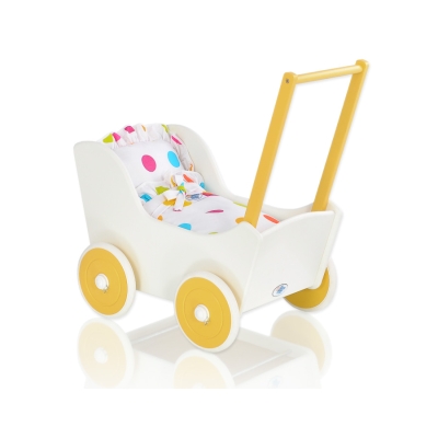 Vogn til babydukke  Hvid Gul