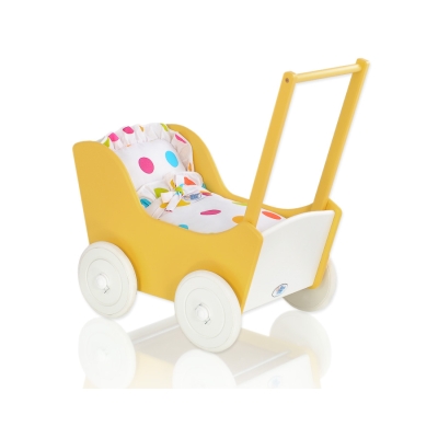 Vogn til babydukke  Hvid Gul