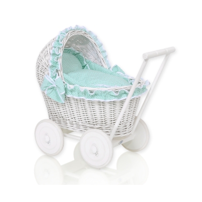 Vogn til babydukke  Mint Polkaprikker