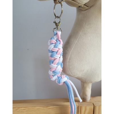 Trekolor flettet træktov til kæphest Hvid Blå Lys Pink