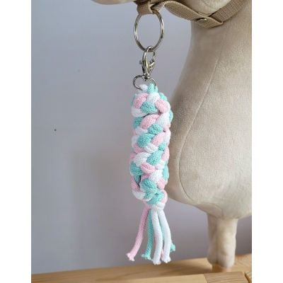 Trekolor flettet træktov til kæphest Hvid Mint Lys Pink