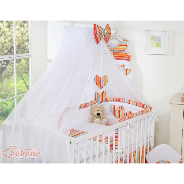 11-delt sengesæt med net Hanging Hearts  Orange Striber