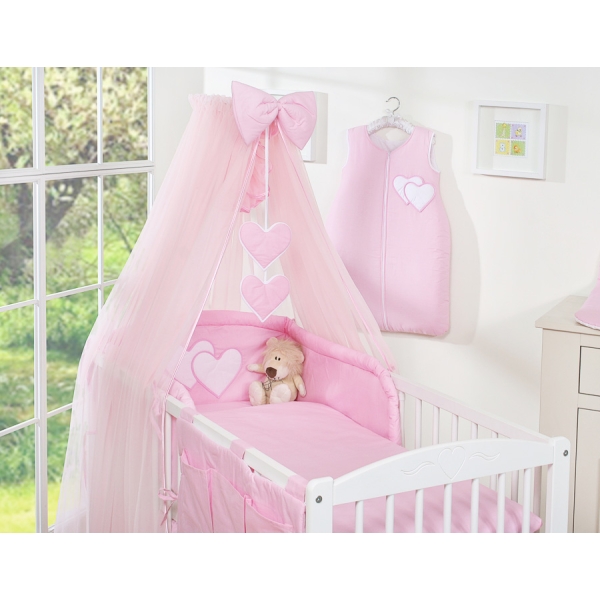 5-delt sengesæt til babyseng Hanging Hearts  Lyserød Pink