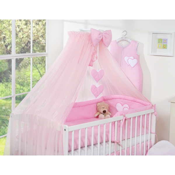 5-delt sengesæt til babyseng Hanging Hearts  Lyserød Pink