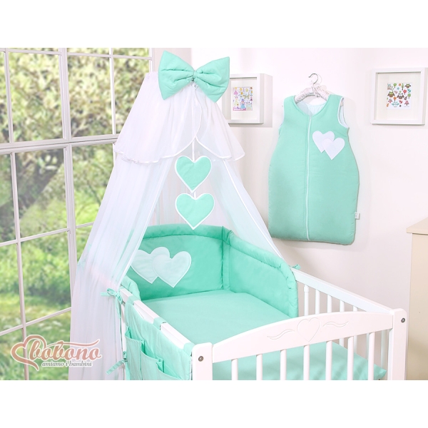 5-delt sengesæt til babyseng Hanging Hearts  Mint